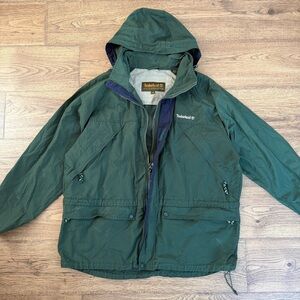 Vintage Timberland Windbreaker Jacket Men's XL Green Embroidered logo Anorak